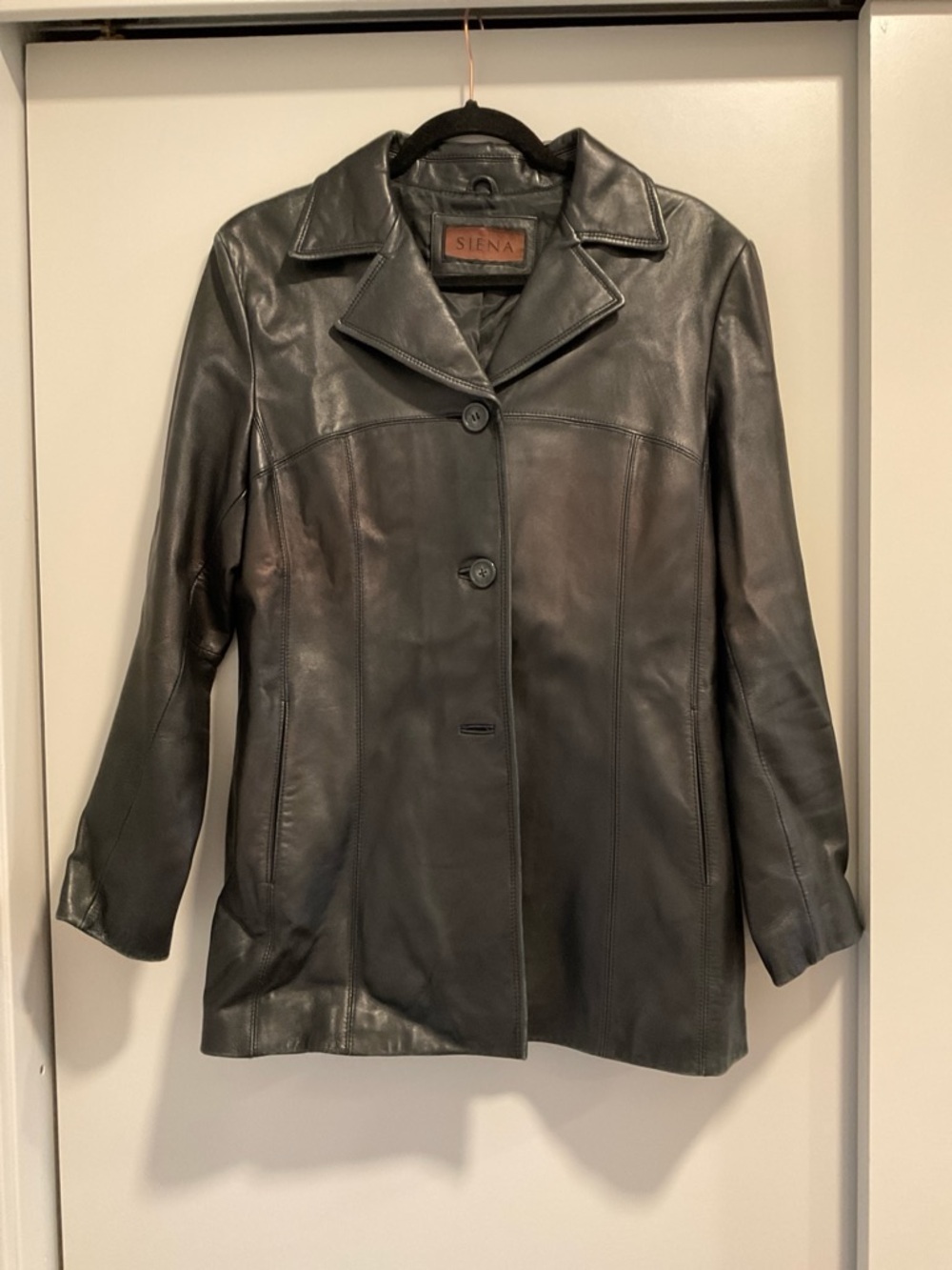 Vintage 90s Siena Black Leather Button-Front Jacket